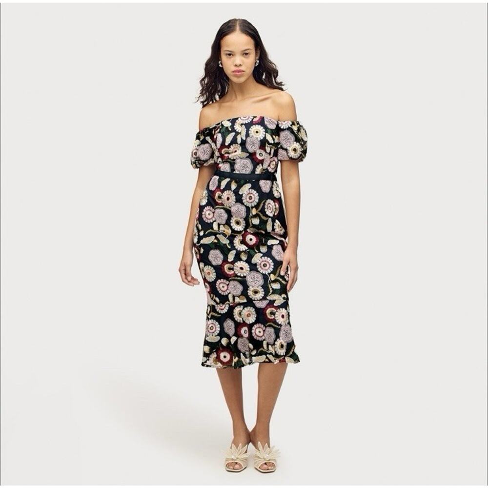 Sam Edelman Navy Blue Embroidered Floral Dress 14 NWT Kentucky Derby - Picture 1 of 8